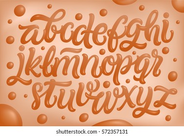 English Alphabet Set Made Of Caramel, Liquid And Glossy. Typography Vector Illustration.