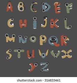 english Alphabet shaped as monsters. vector set