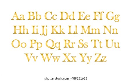 English alphabet, signs and symbols, metal gold, isolated on white background