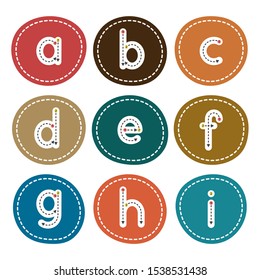 English alphabet from small letters. Card from a set for children's development and education. Vector illustration. Part 1.