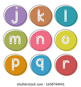 English alphabet from small letters. Card from a set for children's development and education. Vector illustration. Part 1.