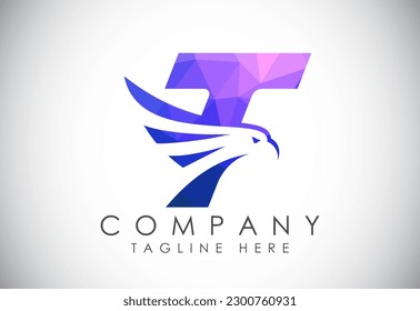 English alphabet T with Eagle head negative space symbol. Creative Eagle head vector design template