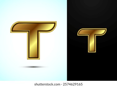 English alphabet T in gold color style. Graphic alphabet symbol for corporate business identity