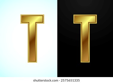 English alphabet T in gold color style. Graphic alphabet symbol for corporate business identity