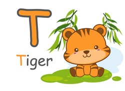 English Alphabet T With Picture Of Tiger