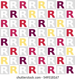 English alphabet tile,color and gray scale R - Geometric seamless pattern

