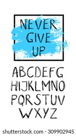 English alphabet. Type design. Hand drawn letters. Handwritten phrase. Vector illustration.