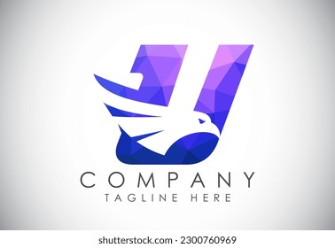 English alphabet U with Eagle head negative space symbol. Creative Eagle head vector design template