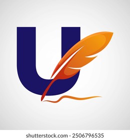 English alphabet U with feather logo design template. Logo for a writer or publishers.