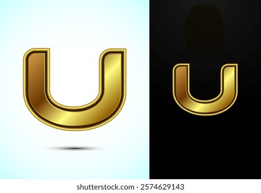 English alphabet U in gold color style. Graphic alphabet symbol for corporate business identity