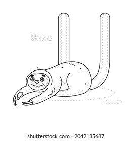English Alphabet . U. Unau. Animal alphabet. Coloring alphabet