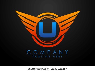 English alphabet U with wings logo design. Car and automotive vector logo concept