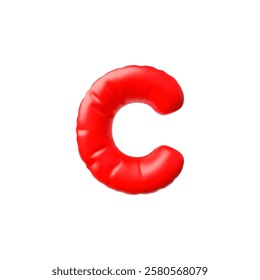 English alphabet uppercase letter C from red inflated balloon 3D vector icon. Realistic volume Latin font sign. Consonant typing symbol puffy air figure. Stylized typographic object, kid education