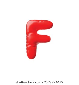 English alphabet uppercase letter F from red inflated balloon 3D icon. Vector render typing symbol air figure. Realistic volume font sign puffy shape. Stylized typographic object, kid education