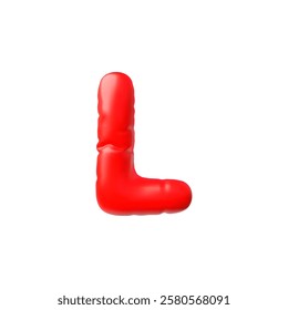 English alphabet uppercase letter L from red inflated balloon 3D vector icon. Realistic Latin font sign. Consonant typing symbol puffy air figure. Volume stylized typographic object. Kid education