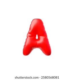 English alphabet uppercase letter A from red inflated balloon 3D vector icon. Realistic Latin font sign. Vowel typing symbol puffy air figure. Volume stylized typographic object. Kid education