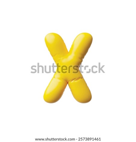 English alphabet uppercase letter X from yellow inflated balloon 3D icon. Vector render typing symbol air figure. Realistic volume font sign puffy shape. Stylized typographic object, kid education