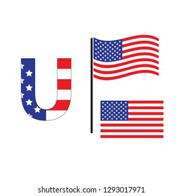 English alphabet with  (USA) flag. Vector American Letters 