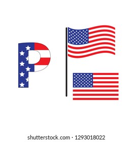English alphabet with  (USA) flag. Vector American Letters 