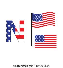 English alphabet with  (USA) flag. Vector American Letters 