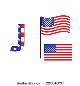 English alphabet with  (USA) flag. Vector American Letters 