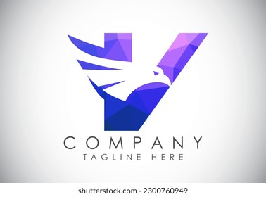 English alphabet V with Eagle head negative space symbol. Creative Eagle head vector design template