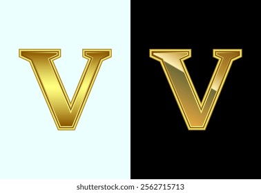 English alphabet V in gold color style. Graphic alphabet symbol for corporate business identity