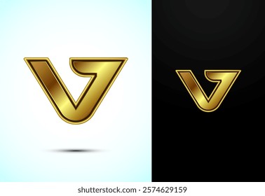 English alphabet V in gold color style. Graphic alphabet symbol for corporate business identity