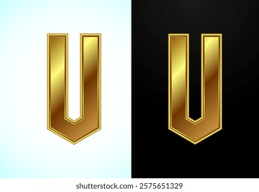 English alphabet V in gold color style. Graphic alphabet symbol for corporate business identity