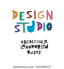 English alphabet vector, Abstract art typography design. Set of decorative Latin letters. Colorful Latin abc made in cute style. Hand drawn font. Different cartoony letters