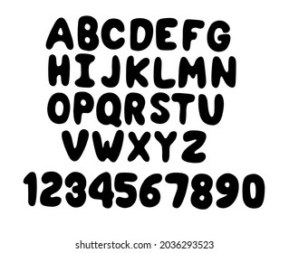 English alphabet. Vector hand drawn alphabet isolated on white background. Circle the letters in black. Flat style illustration. Modern brushes. English bold letters.