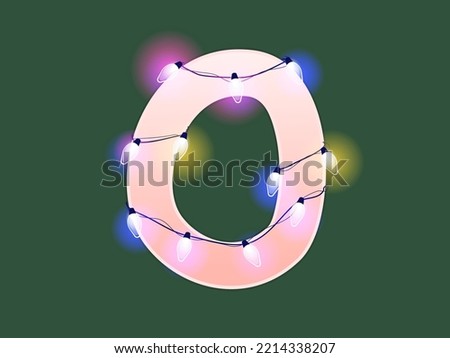 English alphabet vector illustration. Type with glowing Christmas lights and bulbs. Celebrational letters for decoration. Festive set in playful style. Letter O