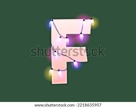 English alphabet vector illustration. Type with glowing Christmas lights and bulbs. Celebrational letters for decoration. Festive set in playful style. Letter F