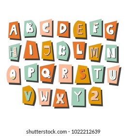English alphabet vector, typography design. Background with set of decorative latin letters. Poster with colorful latin abc made in modern style. Hand drawn font. Different capital letters, collection