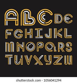 English alphabet vector, typography design. Background with set of decorative latin letters. Poster with latin abc made in modern style. Clean font, flat line style. Clear lines