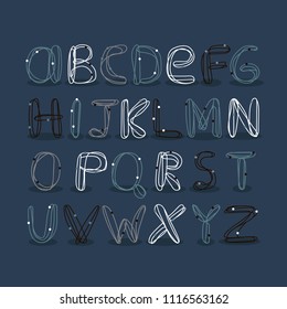 English alphabet vector, typography design. Background with set of decorative latin letters. Poster with latin abc made in modern style. Hand drawn font, flat line style. Capital letters