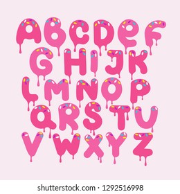 English alphabet vector, typography design. Background with set of decorative latin letters. Poster with colorful latin abc made in cute style. Hand drawn font. Different comic letters