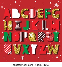 English alphabet vector, typography design. Background with set of decorative latin letters. Poster with colorful latin abc. Festive font, flat line style. Trendy capital letters