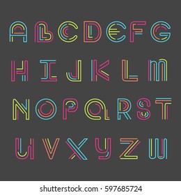 English alphabet vector, typography design. Background with set of decorative latin letters. Poster with latin abc made in modern style. Clean font, flat line style. Clear lines