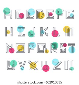 English alphabet vector, typography design. Background with set of decorative latin letters. Poster with latin abc made in modern style. Clean font, flat line style. Clear lines