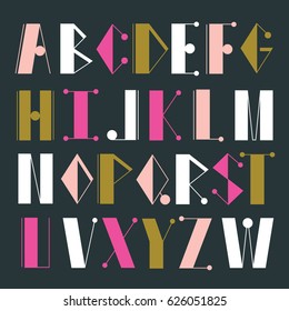 English alphabet vector, typography design. Background with set of  latin letters. Poster with latin abc made in modern geometric style. Clean sharp font, flat line style. Clear straight lines