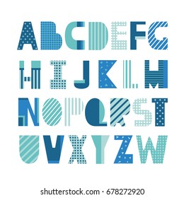 English alphabet vector, typography design. Background with set of decorative latin letters. Poster with colorful latin abc made in modern style. Clean font, flat line style. Different capital letters