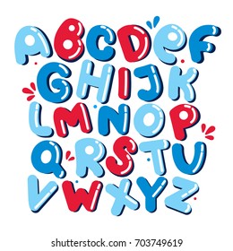 English alphabet vector, typography design. Background with set of decorative latin letters. Poster with colorful latin abc made in cute style. Hand drawn font. Different comic letters