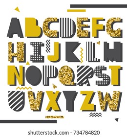 English alphabet vector, typography design. Background with set of decorative latin letters. Poster with colorful latin abc made in modern style. Clean font, flat line style. Trendy capital letters
