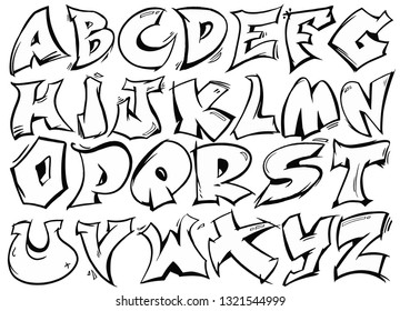 English alphabet vector from A to Z in graffiti black and white style.