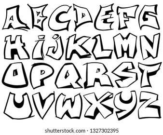 English alphabet vector from A to Z in graffiti black and white style.