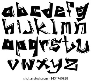 English alphabet vector from A to Z in graffiti black and white style.