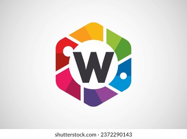 English alphabet W with camera shutter. Photo camera icon. Photography logo design vector template