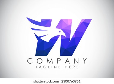English alphabet W with Eagle head negative space symbol. Creative Eagle head vector design template