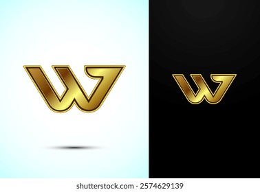 English alphabet W in gold color style. Graphic alphabet symbol for corporate business identity